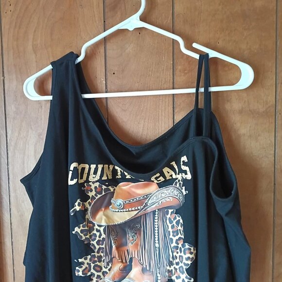 Shein Curve 4X Black Fringe Cold Shoulder Western Graphic Top Country Gals - Picture 4 of 6